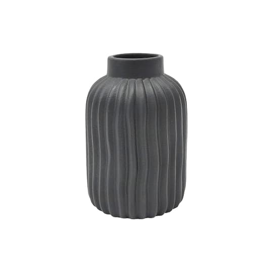 Black Ribbed Ceramic Vase by Ashland | Large